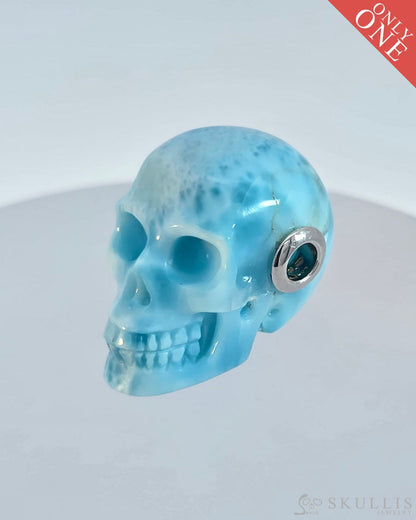 Skullis Signature Larimar Gem Skull Pendant Or Necklace Hand Carved Sterling Silver.925 Chain For