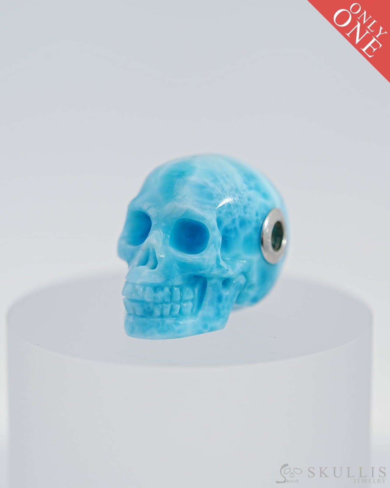 Skullis Signature Larimar Gem Skull Pendant Or Necklace Hand Carved Sterling Silver 925 Chain For