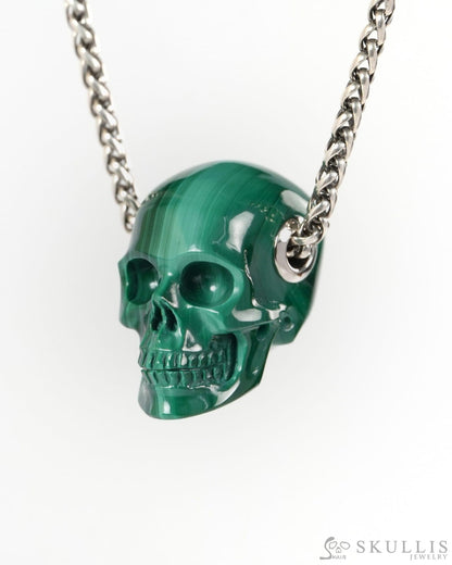 Skullis Signature Malachite Gem Skull Pendant or Necklace Hand Carved for Women & Men - ZR19900267 - Skull Pendants