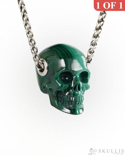 Skullis Signature Malachite Gem Skull Pendant or Necklace Hand Carved for Women & Men - 9900267 - Skull Pendants