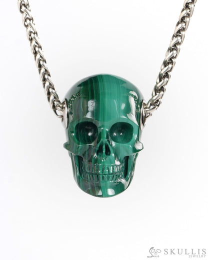 Skullis Signature Malachite Gem Skull Pendant or Necklace Hand Carved for Women & Men - ZR19900267 - Skull Pendants