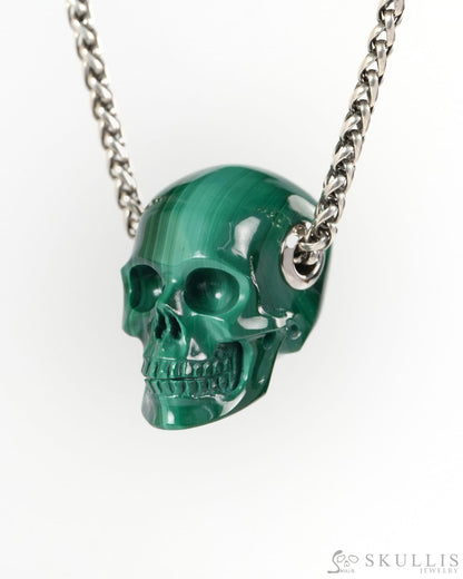 Skullis Signature Malachite Gem Skull Pendant or Necklace Hand Carved for Women & Men - ZR19900267 - Skull Pendants