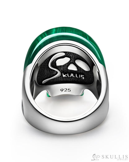 Skullis Signature Malachite Gem Skull Ring Hand Carved Sterling Silver For Women & Men. Rings