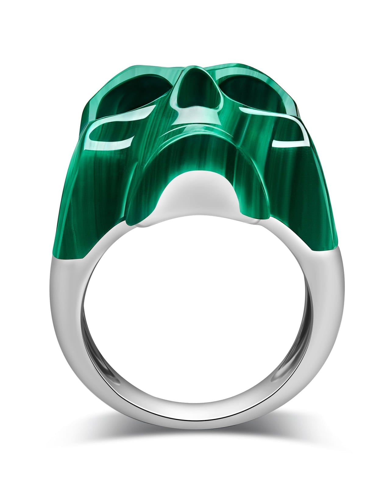 Skullis Signature Malachite Gem Skull Ring Hand Carved Sterling Silver for Women & Men Skull Rings