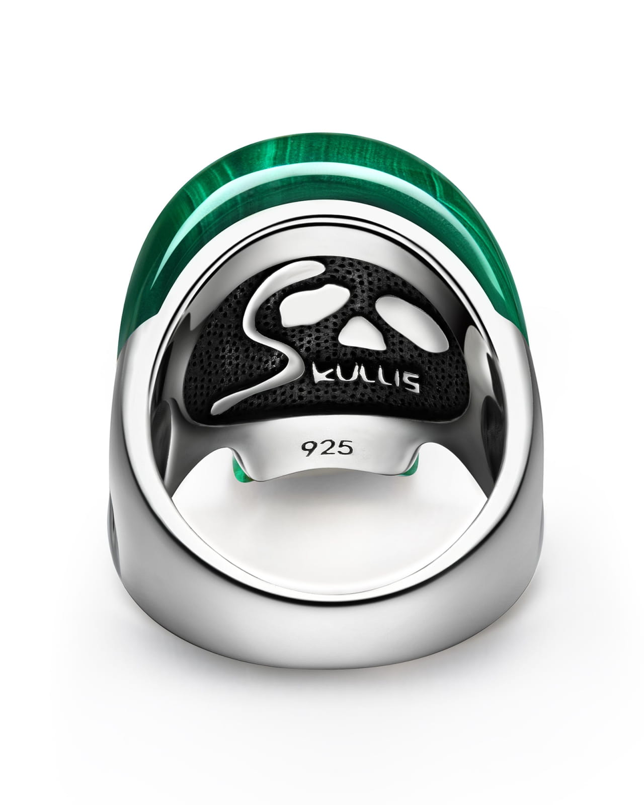 Skullis Signature Malachite Gem Skull Ring Hand Carved Sterling Silver For Women & Men. Rings