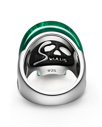 Skullis Signature Malachite Gem Skull Ring Hand Carved Sterling Silver For Women & Men. Rings