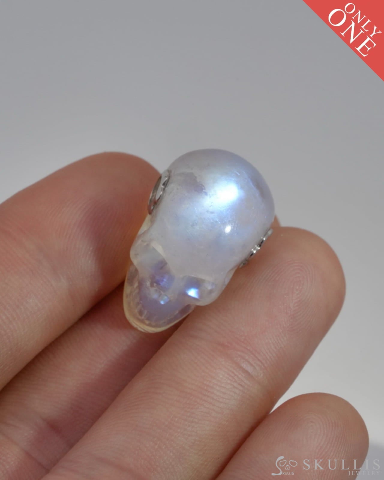 Skullis Signature Moonstone Gem Skull Pendant or Necklace Hand Carved for Women & Men - 0500028 Skull Pendants