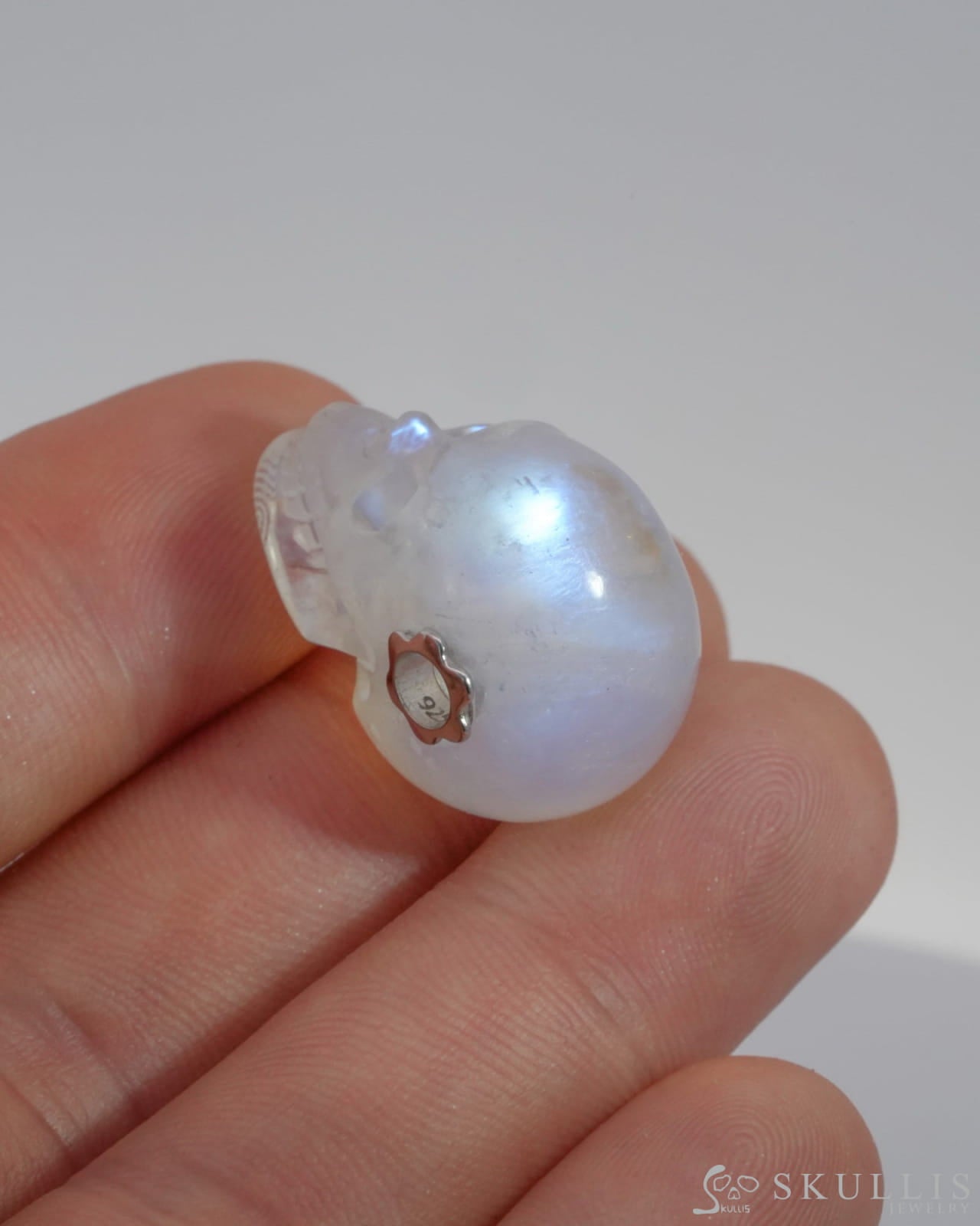 Skullis Signature Moonstone Gem Skull Pendant or Necklace Hand Carved for Women & Men - 0500028 Skull Pendants