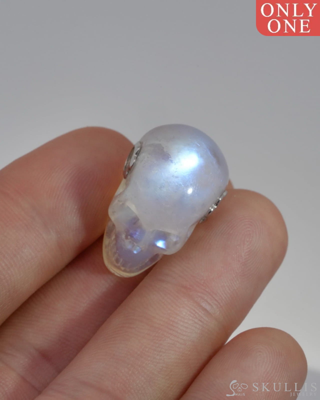 Skullis Signature Moonstone Gem Skull Pendant or Necklace Hand Carved for Women & Men - 0500028 Skull Pendants