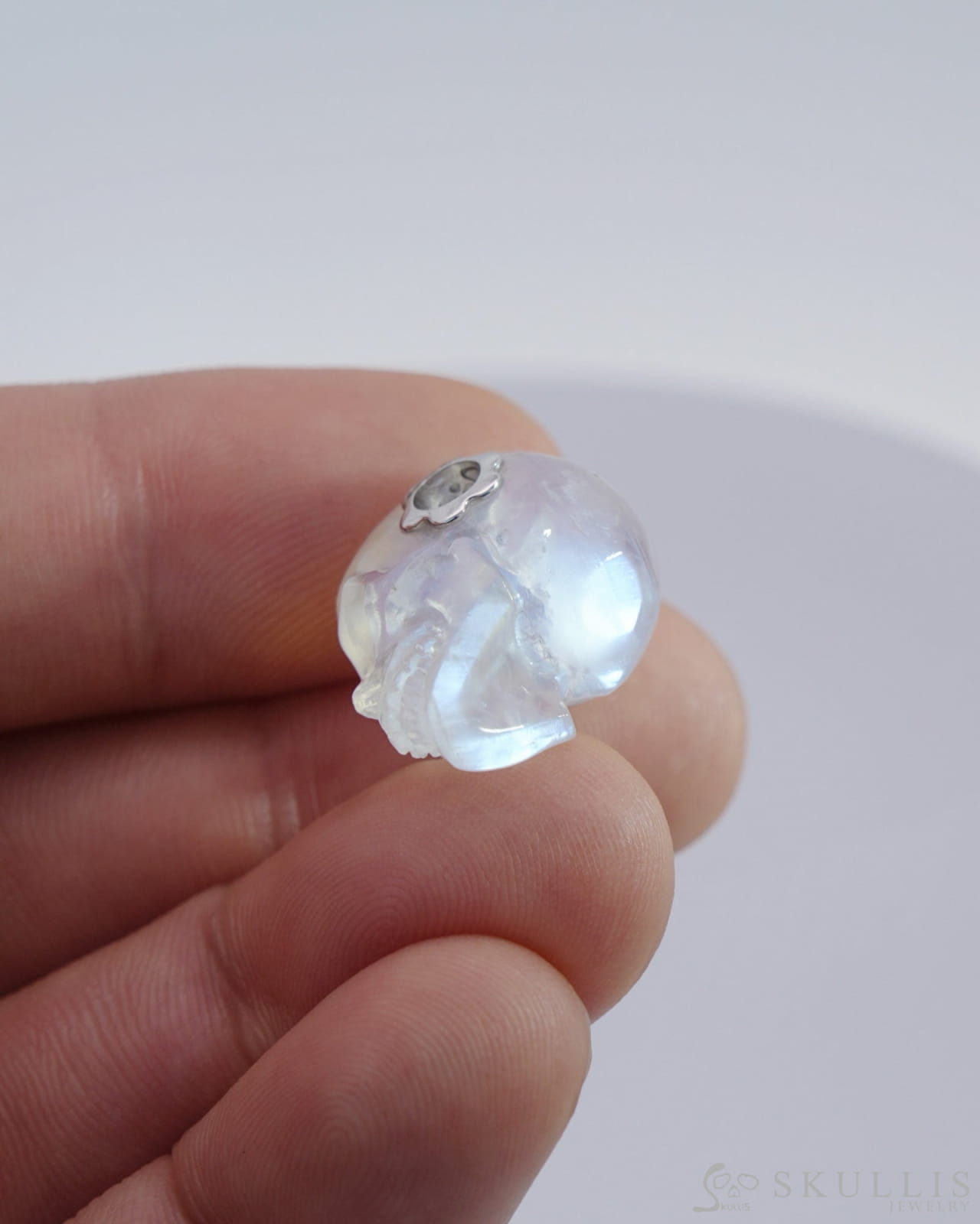 Skullis Signature Moonstone Gem Skull Pendant Or Necklace Hand Carved Sterling Silver 925 Chain For