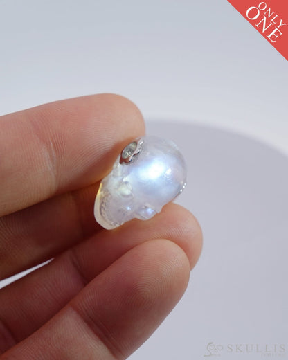 Skullis Signature Moonstone Gem Skull Pendant Or Necklace Hand Carved Sterling Silver 925 Chain For