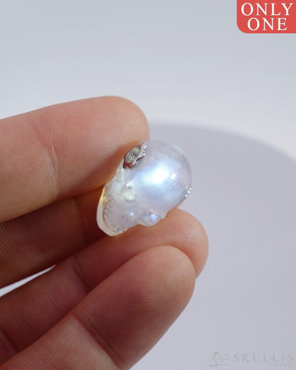 Skullis Signature Moonstone Gem Skull Pendant Or Necklace Hand Carved Sterling Silver 925 Chain For