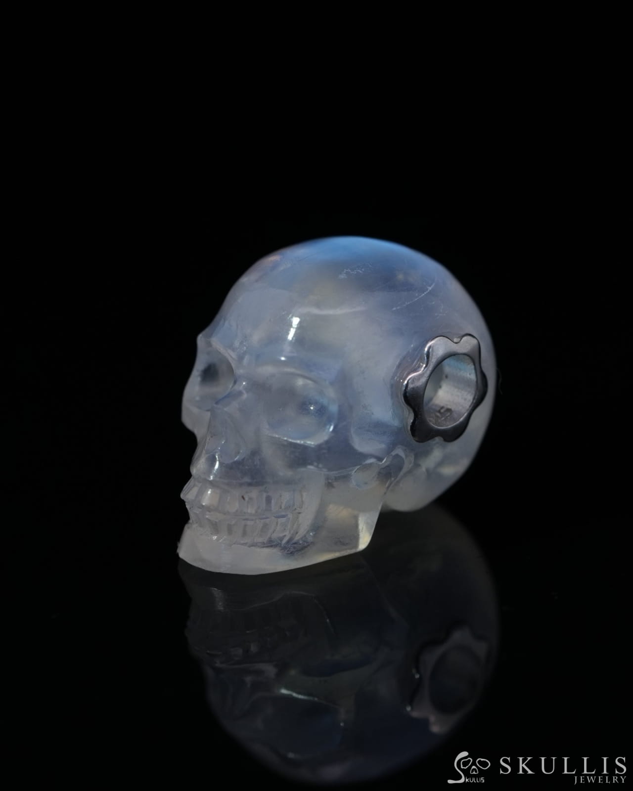 Skullis Signature Moonstone Gem Skull Pendant or Necklace Hand Carved Sterling Silver 925 Chain for Women & Men