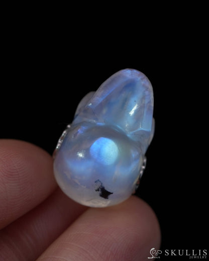 Skullis Signature Moonstone Gem Skull Pendant or Necklace Hand Carved Sterling Silver 925 Chain for Women & Men