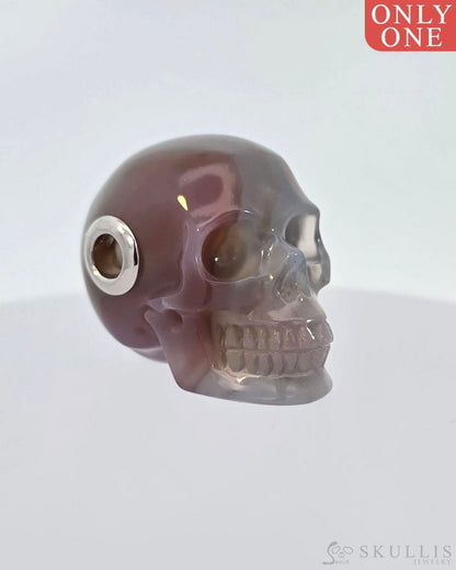 Skullis Signature Mozambique Agate Gem Skull Pendant Or Necklace Hand Carved Sterling Silver.925