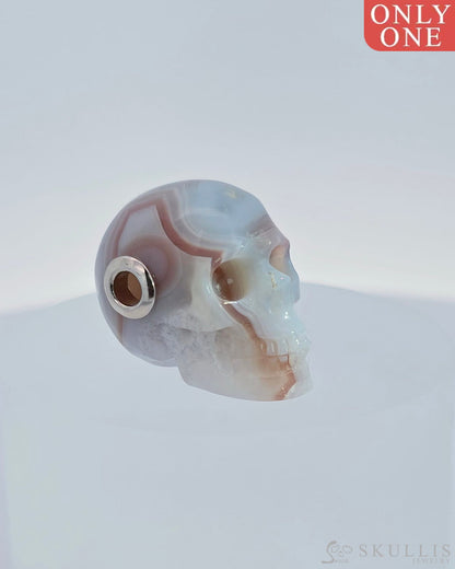 Skullis Signature Mozambique Agate Gem Skull Pendant Or Necklace Hand Carved Sterling Silver.925