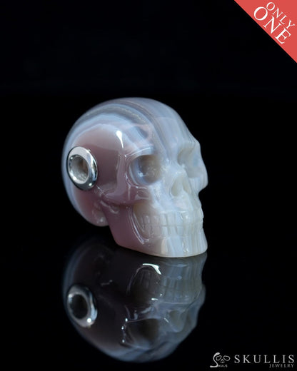 Skullis Signature Mozambique Agate Gem Skull Pendant or Necklace Hand Carved Sterling Silver 925 Chain for Women & Men