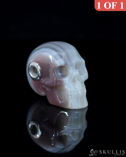 Skullis Signature Mozambique Agate Gem Skull Pendant or Necklace Hand Carved Sterling Silver 925 Chain for Women & Men