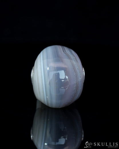 Skullis Signature Mozambique Agate Gem Skull Pendant or Necklace Hand Carved Sterling Silver 925 Chain for Women & Men