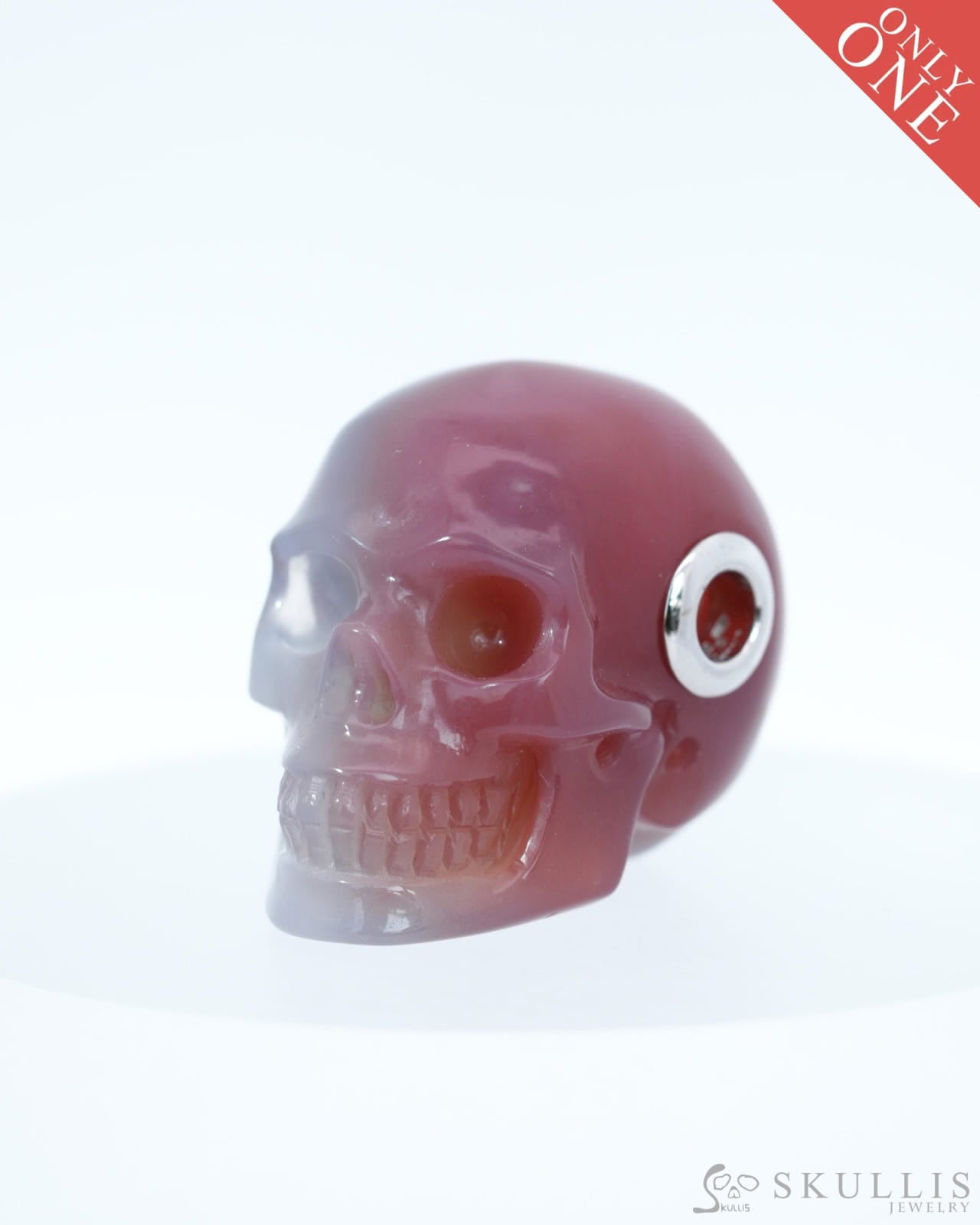 Skullis Signature Mozambique Agate Gem Skull Pendant or Necklace Hand Carved Sterling Silver 925 Chain for Women & Men