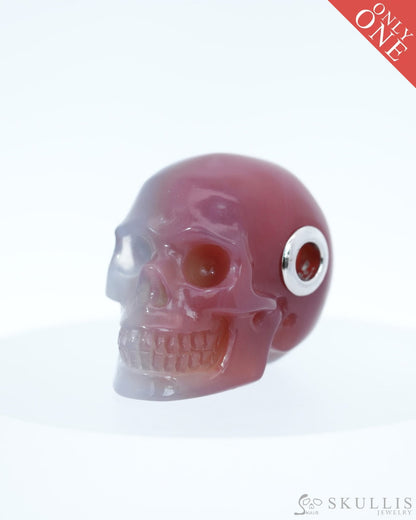 Skullis Signature Mozambique Agate Gem Skull Pendant or Necklace Hand Carved Sterling Silver 925 Chain for Women & Men