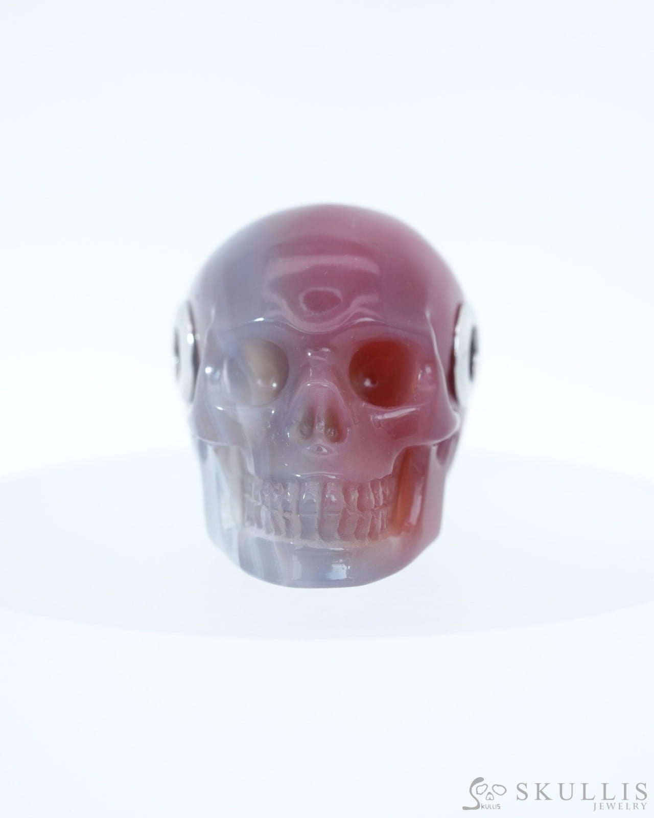 Skullis Signature Mozambique Agate Gem Skull Pendant or Necklace Hand Carved Sterling Silver 925 Chain for Women & Men