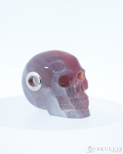 Skullis Signature Mozambique Agate Gem Skull Pendant or Necklace Hand Carved Sterling Silver 925 Chain for Women & Men