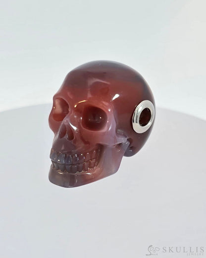 Skullis Signature Mozambique Agate Gem Skull Pendant Or Necklace Hand Carved Sterling Silver.925