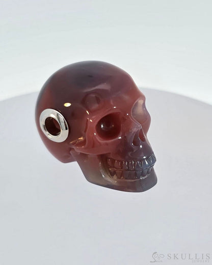 Skullis Signature Mozambique Agate Gem Skull Pendant Or Necklace Hand Carved Sterling Silver.925