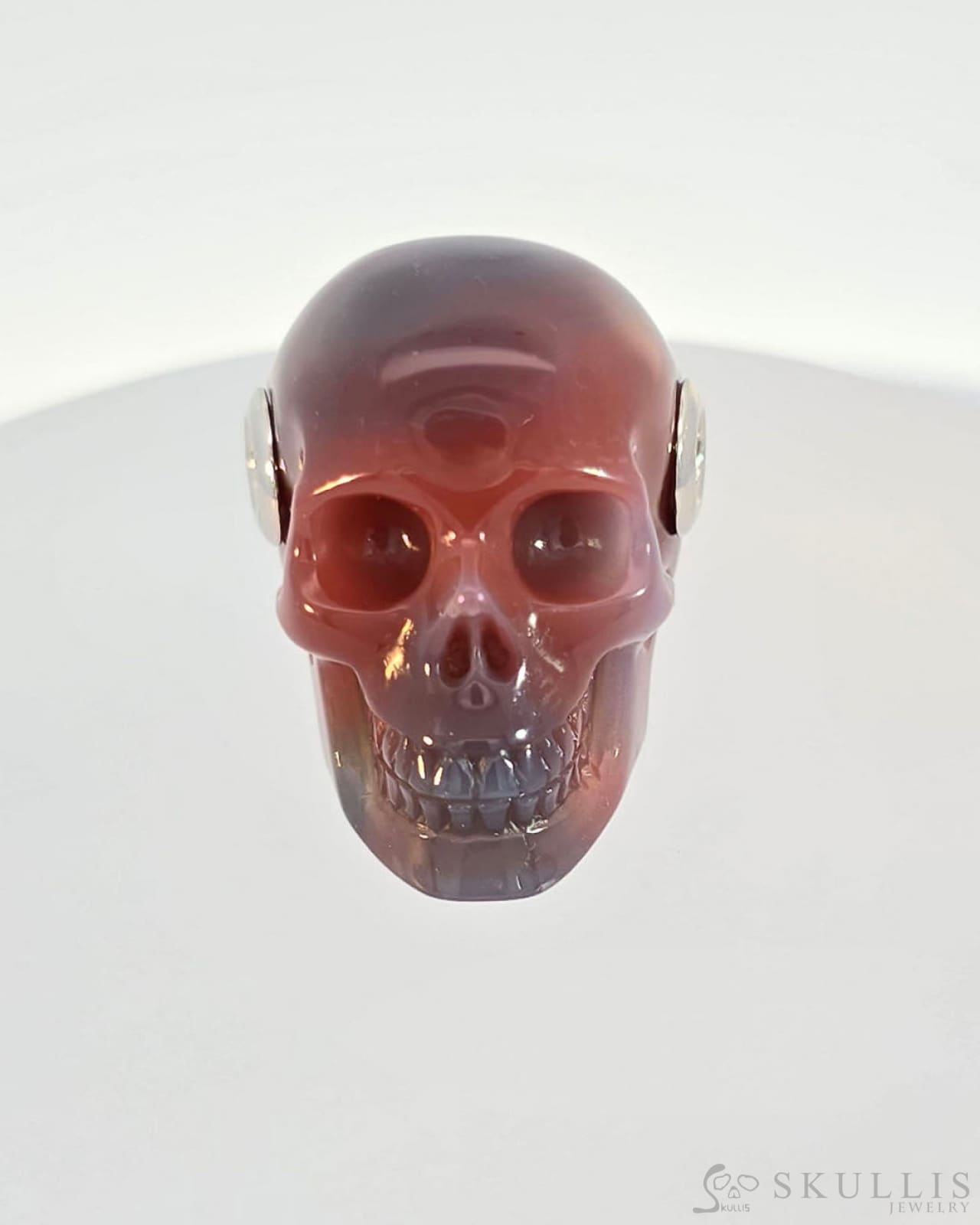 Skullis Signature Mozambique Agate Gem Skull Pendant Or Necklace Hand Carved Sterling Silver.925