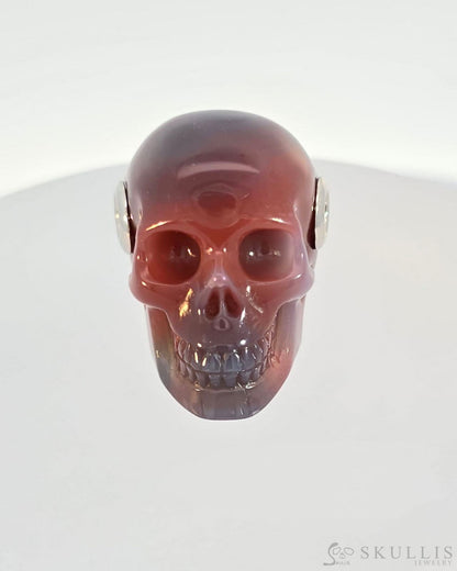 Skullis Signature Mozambique Agate Gem Skull Pendant Or Necklace Hand Carved Sterling Silver.925