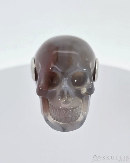 Skullis Signature Mozambique Agate Gem Skull Pendant Or Necklace Hand Carved Sterling Silver.925