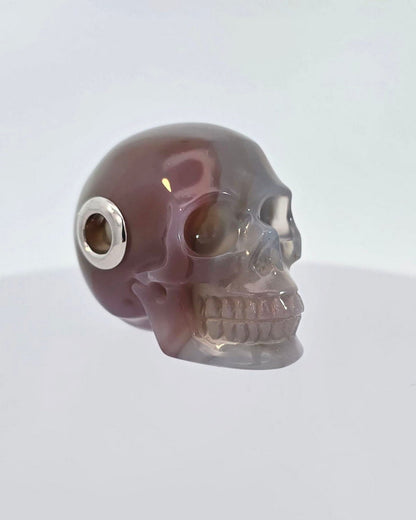 Skullis Signature Mozambique Agate Gem Skull Pendant Or Necklace Hand Carved Sterling Silver.925