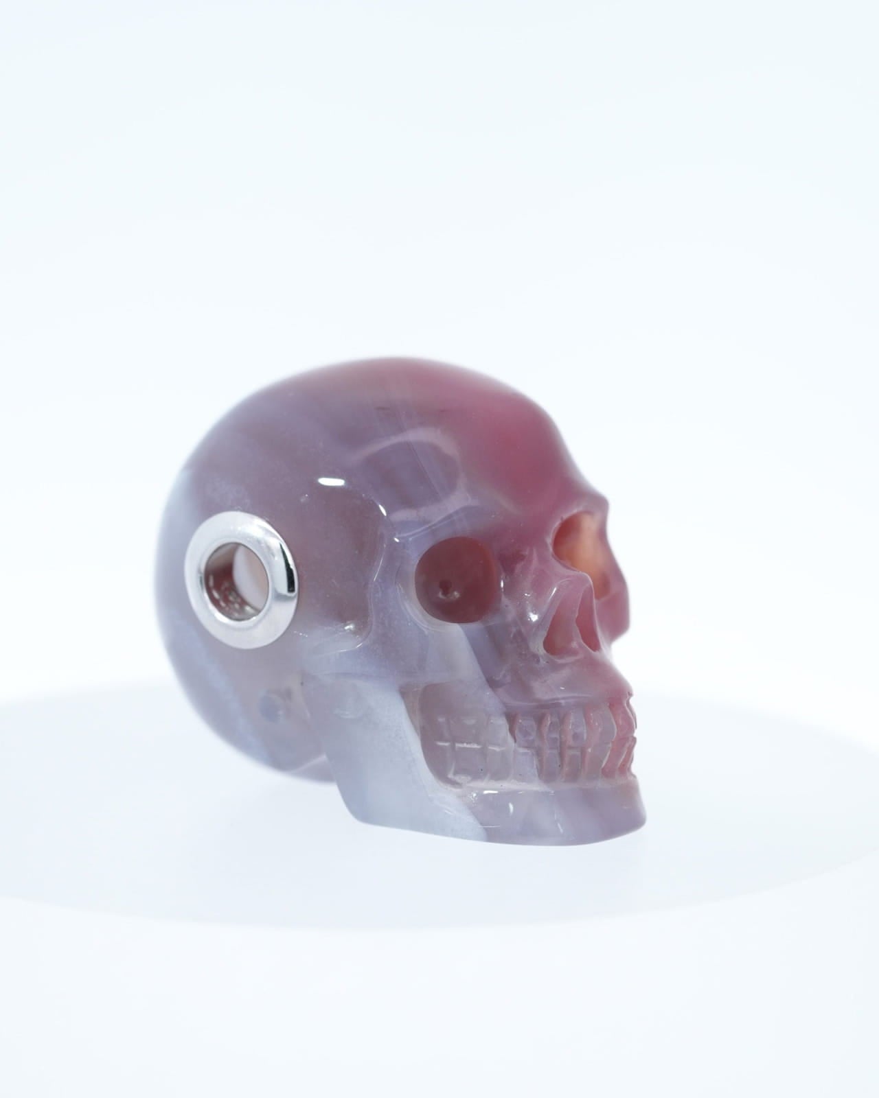 Skullis Signature Mozambique Agate Gem Skull Pendant or Necklace Hand Carved Sterling Silver 925 Chain for Women & Men