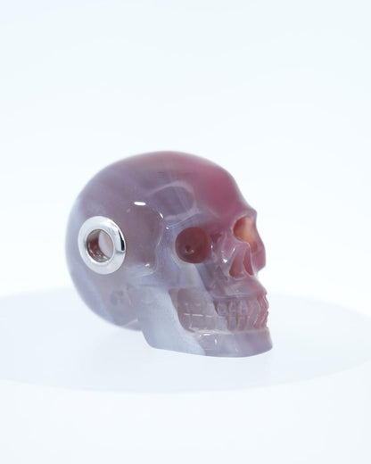 Skullis Signature Mozambique Agate Gem Skull Pendant or Necklace Hand Carved Sterling Silver 925 Chain for Women & Men