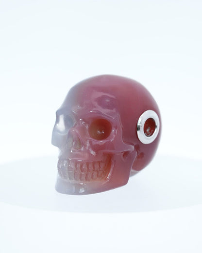 Skullis Signature Mozambique Agate Gem Skull Pendant or Necklace Hand Carved Sterling Silver 925 Chain for Women & Men