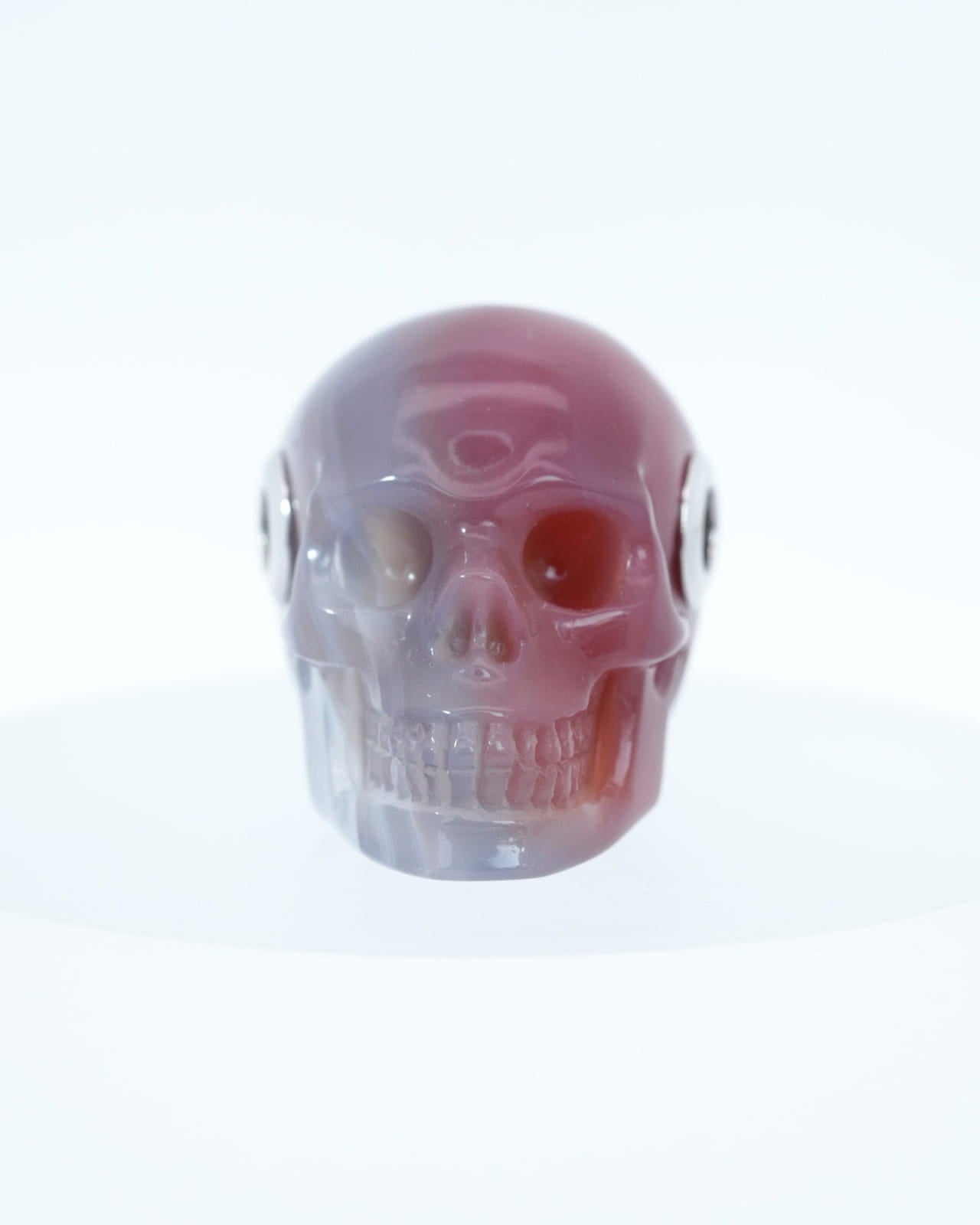 Skullis Signature Mozambique Agate Gem Skull Pendant or Necklace Hand Carved Sterling Silver 925 Chain for Women & Men