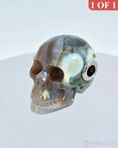 Skullis Signature Ocean Jasper Gem Skull Pendant Or Necklace Hand Carved Sterling Silver.925 Chain