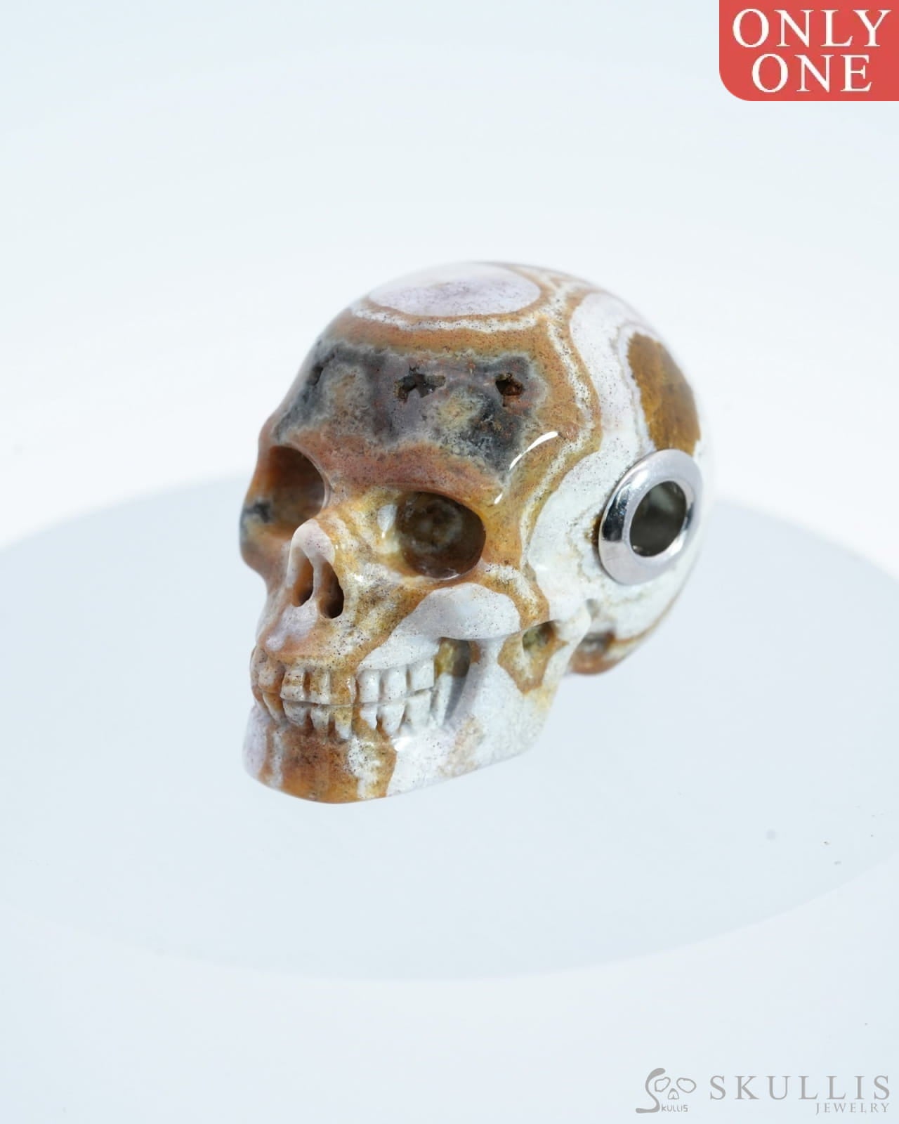 Skullis Signature Ocean Jasper Gem Skull Pendant Or Necklace Hand Carved Sterling Silver 925 Chain