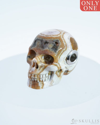 Skullis Signature Ocean Jasper Gem Skull Pendant Or Necklace Hand Carved Sterling Silver 925 Chain