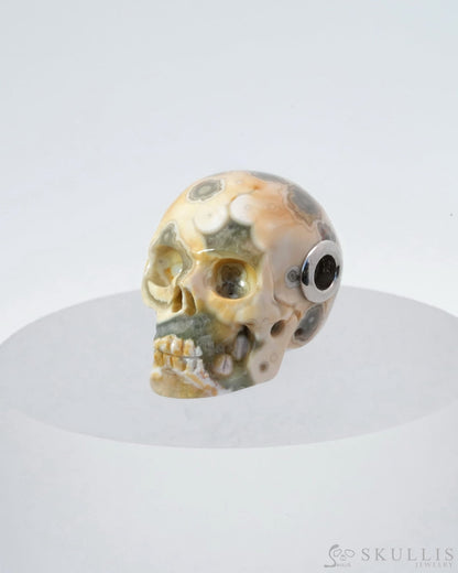 Skullis Signature Ocean Jasper Gem Skull Pendant Or Necklace Hand Carved Sterling Silver 925 Chain