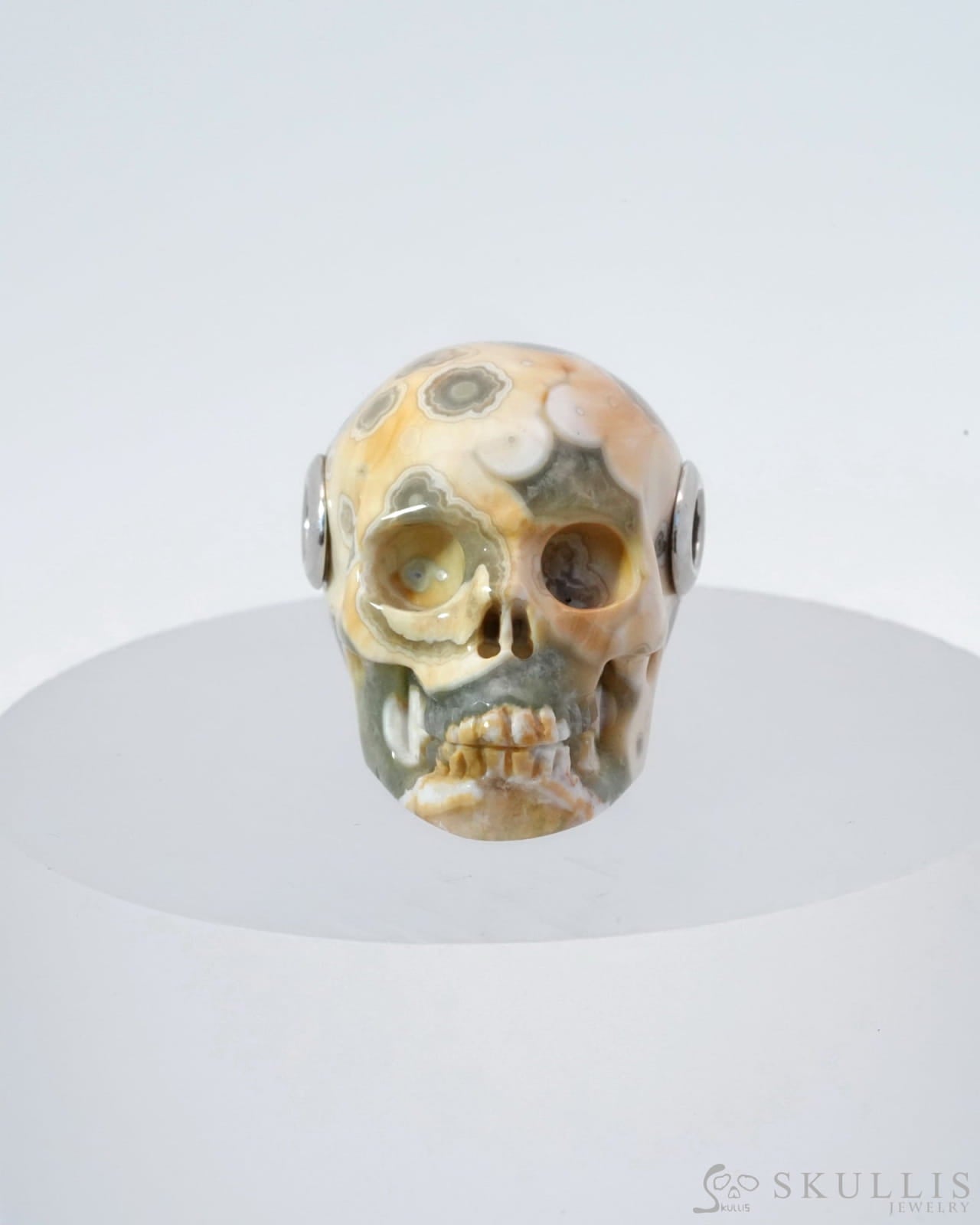 Skullis Signature Ocean Jasper Gem Skull Pendant Or Necklace Hand Carved Sterling Silver 925 Chain