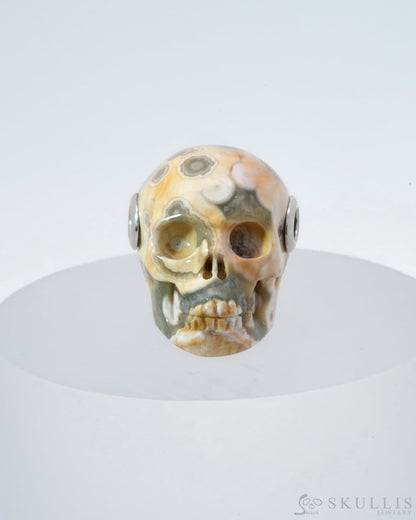 Skullis Signature Ocean Jasper Gem Skull Pendant Or Necklace Hand Carved Sterling Silver 925 Chain