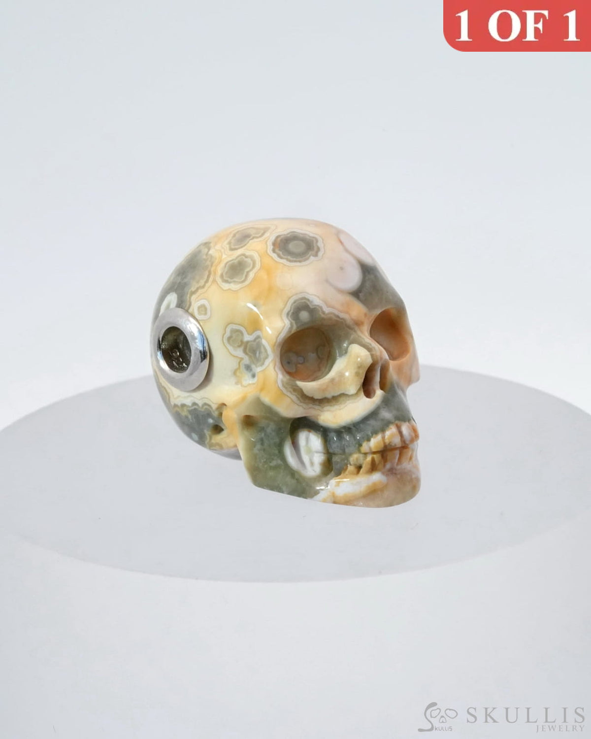 Skullis Signature Ocean Jasper Gem Skull Pendant Or Necklace Hand Carved Sterling Silver 925 Chain
