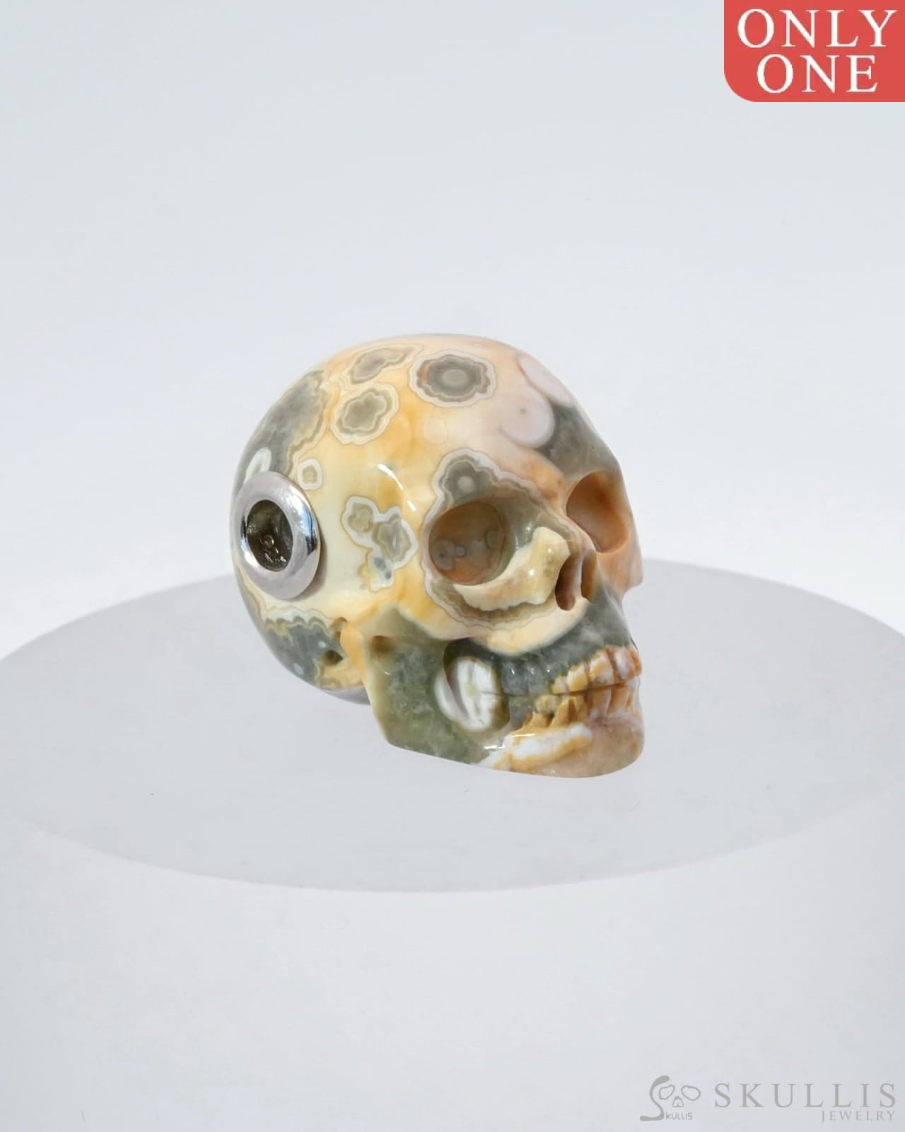 Skullis Signature Ocean Jasper Gem Skull Pendant Or Necklace Hand Carved Sterling Silver 925 Chain