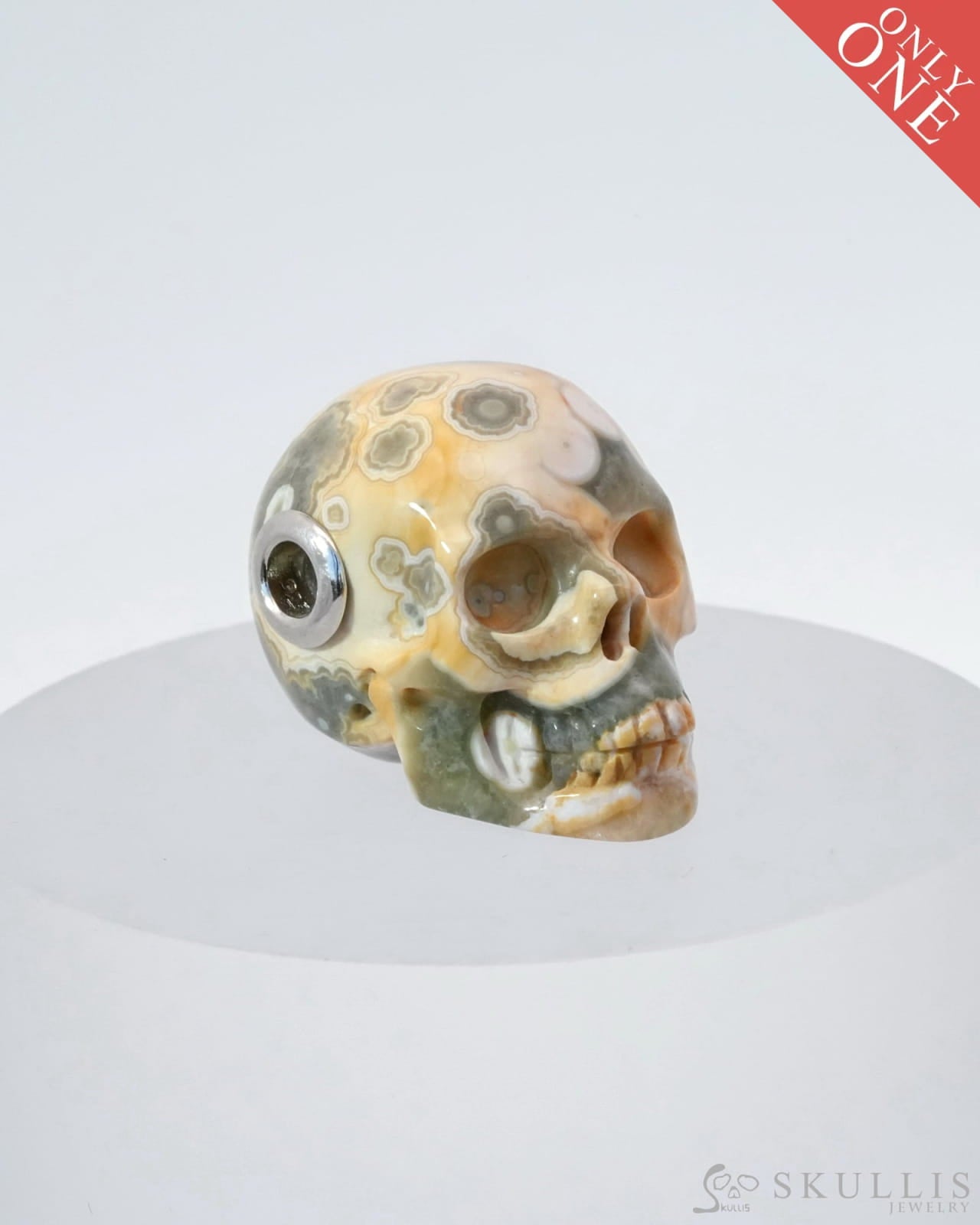 Skullis Signature Ocean Jasper Gem Skull Pendant Or Necklace Hand Carved Sterling Silver 925 Chain