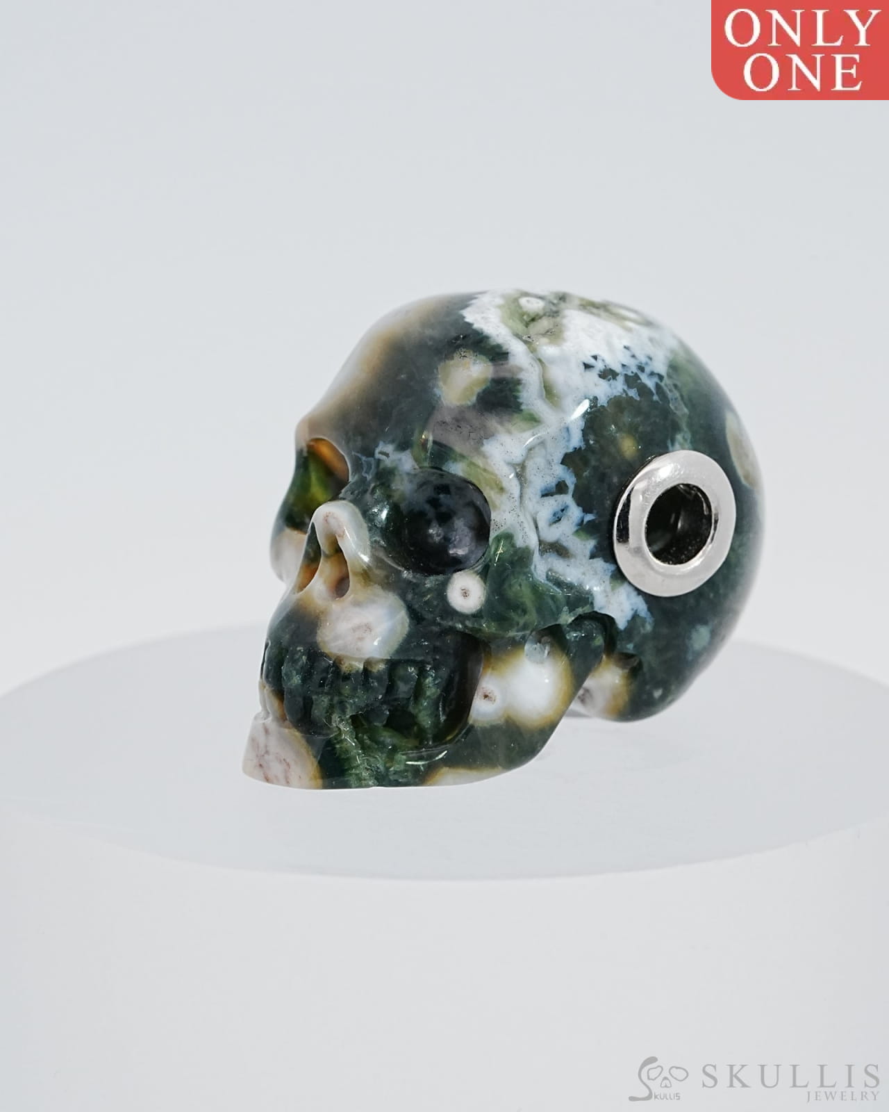Skullis Signature Ocean Jasper Gem Skull Pendant Or Necklace Hand Carved Sterling Silver 925 Chain
