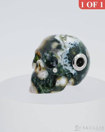 Skullis Signature Ocean Jasper Gem Skull Pendant Or Necklace Hand Carved Sterling Silver 925 Chain