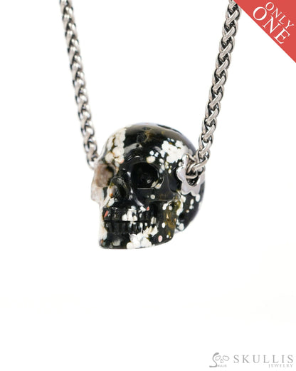 Skullis Signature Ocean Jasper Gem Skull Pendant or Necklace Hand Carved Sterling Silver 925 Chain for Women & Men
