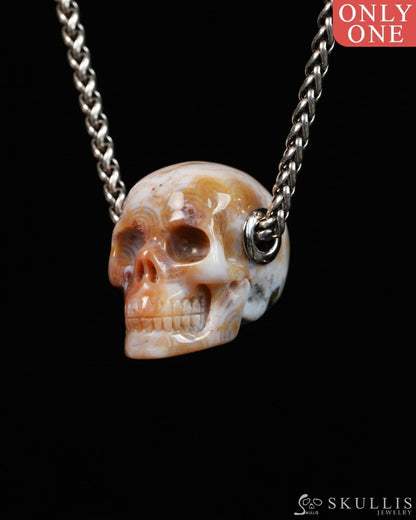 Skullis Signature Ocean Jasper Gem Skull Pendant or Necklace Hand Carved for Women & Men - 9900307 - Skull Pendants